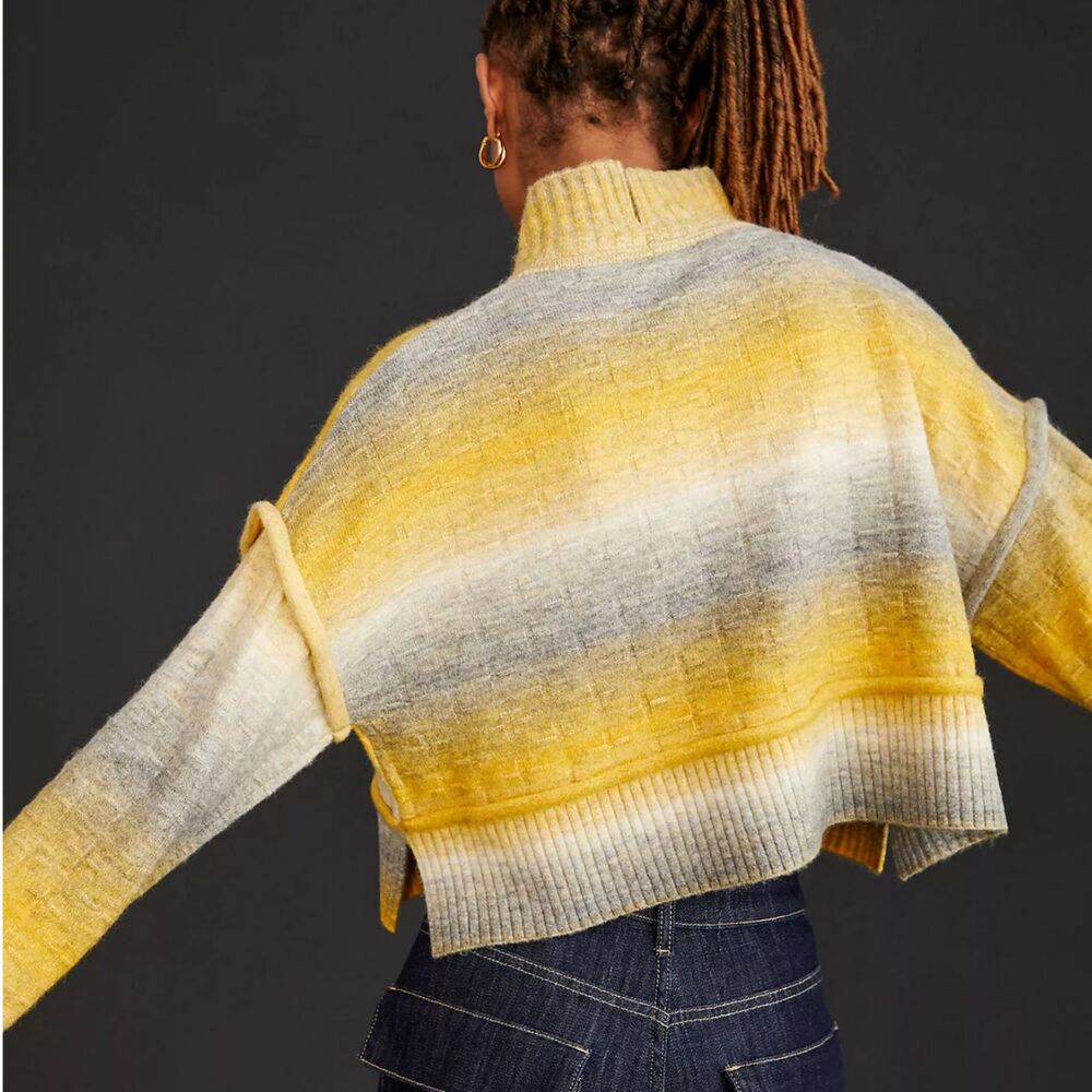 Anthropologie Pilcro Tie Dye Turtleneck Sweater Oversized Yellow Gray Large
